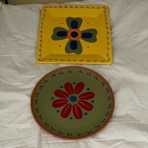 Baja Collection Round & Square Floral Plate Set (2)